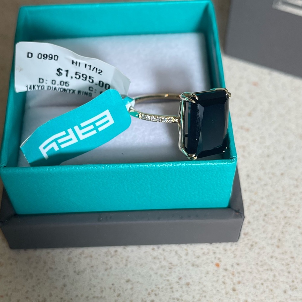 $1,595 New Authentic EFFY 14K Yellow Gold, Onyx & Diamond Ring size 7 - Picture 11 of 17